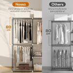 Armário de Roupa Aberto 142x43x185 cm Armário para Roupas com 4 Prateleiras de Tecido 3 Barras para Pendurar Creme