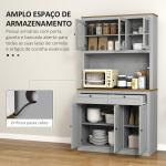 Armário de Cozinha com 3 Portas de Vidro Compartimento Aberto 2 Gavetas e Prateleiras Ajustáveis 100x40x180 cm Cinzento