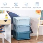 Organizador de Brinquedos Infantil para crianças acima de 3 anos com 3 Gavetas e Alças amplo espaço de armazenamento para Roupas Livros brinquedos 37x37x56,5 cm Azul