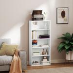 Estante de 5 Níveis Estante para Livros com 2 Prateleiras Ajustáveis para Sala de Estar Escritório Quarto 60x24x133,5 cm Branco