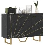 Aparador de Sala de Estar com 2 Armários e Prateleira Interior Ajustável com Efeito Mármore 107x35x75 cm Preto e Dourado
