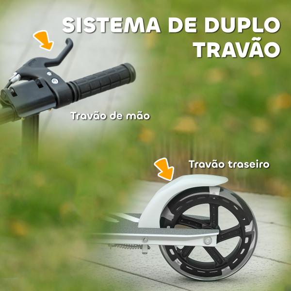 Trotinete Dobrável para Crianças de 3 - 8 Anos com Luzes LED Guiador com 4 Alturas Ajustáveis Travão Traseiro e de Mão 73x36x73 - 89 cm Branco