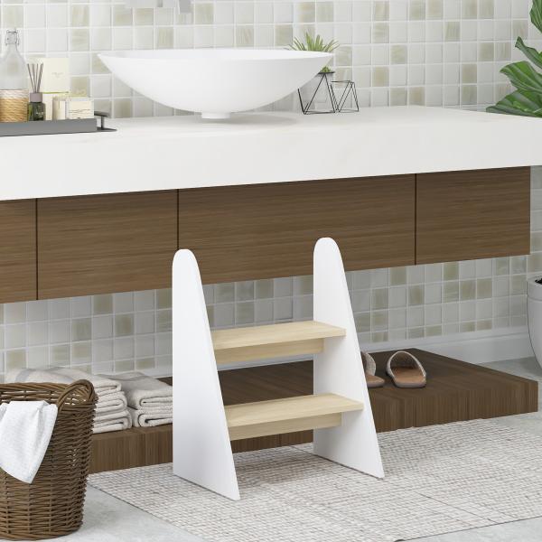 Banco para Crianças de 2 Degraus Torre de Aprendizagem Escada para Crianças acima de 3 Anos para Casa de Banho Cozinha 43x30x55 cm Branco