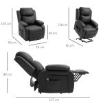 Poltrona Relax Levanta Pessoas com Controle Remoto Reclinação Elétrica de 160° Apoio para os Pés Encosto Estofado em PU e Bolsos Laterais 76x90x105cm Preto