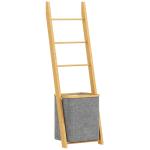 Estante para Casa de Banho de Bambu com 3 Barras e Cesto para Roupa Suja Removível de 48 L 43x35x133 cm Cinzento