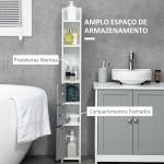 Coluna Casa de Banho com 3 Portas e 3 Prateleiras Abertas Coluna Auxiliar Estilo Moderno 15x17x120cm Branco e Cinza