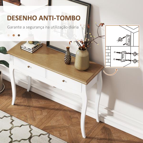 Mesa Consola Consola de Entrada com 2 Gavetas Estilo Francês 100x35x76,5 cm Branco e Marrom Escuro