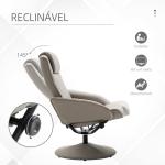 Poltrona Relax Reclinável até 145° com Banco de Apoio para os Pés Poltrona Giratória 360° Estofada em PU e Estrutura de Aço 78x67x98cm Cinza