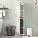Coluna Casa de Banho com 3 Portas e 3 Prateleiras Abertas Coluna Auxiliar Estilo Moderno 15x17x120 cm Branco e Preto