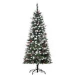 Árvore de Natal Artificial 150cm com 408 Ramos 28 Bagas 24 Pinhas Folhas de PVC e Suporte Metálico para Interiores Verde