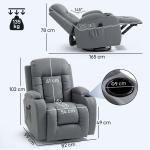 Poltrona de Massagem Giratória Poltrona Relax Reclinável com 8 Pontos de Massagem Função de Aquecimento 82x99x103 cm Cinzento
