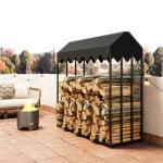 Suporte de Lenha Metálico para Exterior com Cobertura Impermeável, 186x70x185 cm, Preto