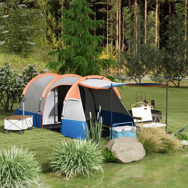 Tenda de Campismo Familiar para 2 - 3 Pessoas com 2 Áreas e Bolsa de Transporte Impermeável 420x200x150 cm Cinza e Laranja