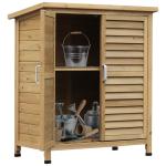 Armário de Armazenamento de Madeira para Jardim com 2 Prateleiras Interiores 2 Portas e Teto Inclinado para Exterior Terraço 87x46,5x96,5cm Natural