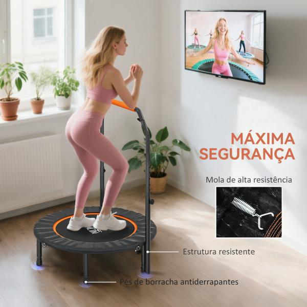 Trampolim Fitness Ø102 Trampolim Dobrável com Pega Ajustável em 4 Níveis Estrutura de Aço Preto e Laranja