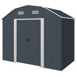 Abrigo de Jardim 2,7 m² 238x132x198,5 cm com Base Prateleiras Ajustáveis 2 Portas e 2 Janelas de Ventilação Cinza Escuro