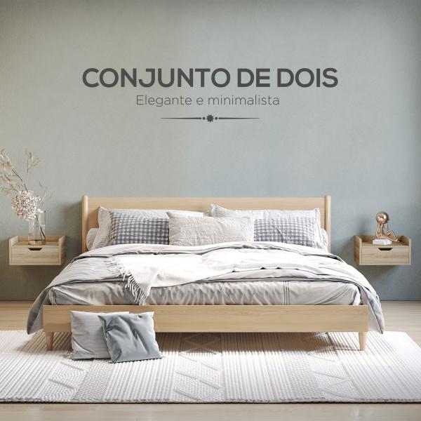 Conjunto de 2 Mesas de Cabeceira de Parede Mesas de Cabeceira Flutuantes com 1 Gaveta 40x30x19,5 cm Madeira