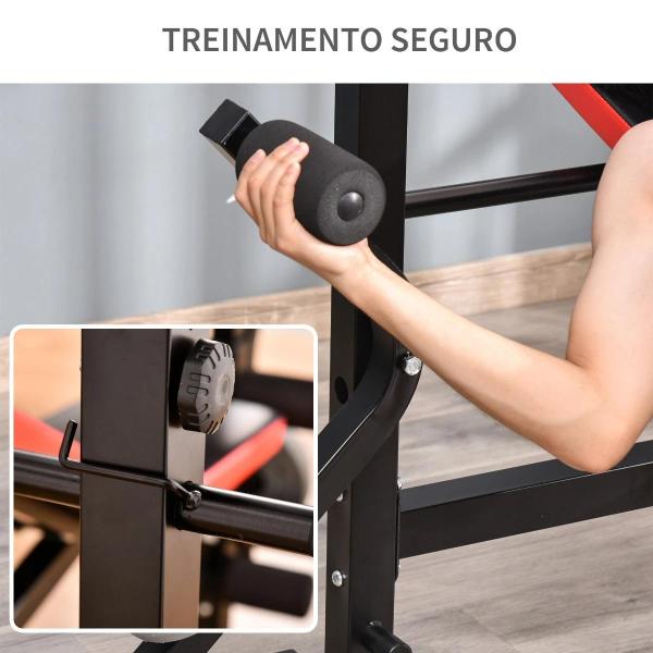 Banco de Pesos Multifuncional Banco de Musculação com Encosto Ajustável Suporte de Barras para Fitness Treinamento Completo 175x139x127cm Preto