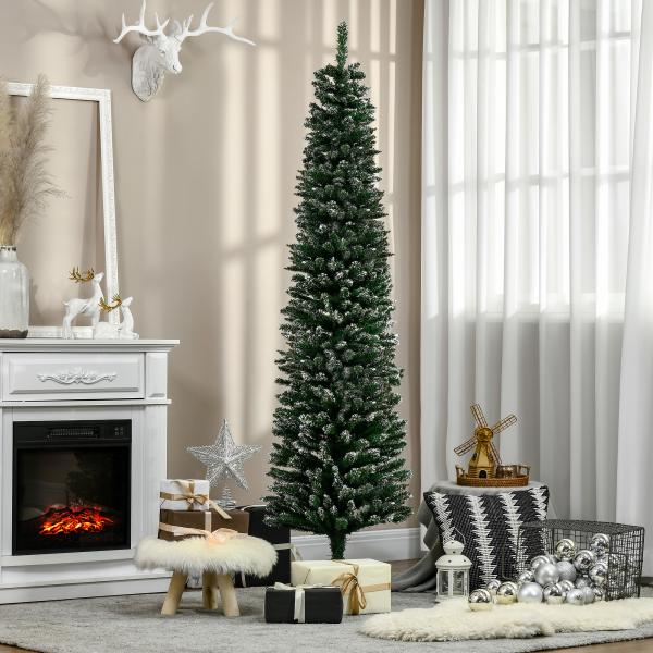 Árvore de Natal Artificial Altura 190 cm com 570 Ramos de PVC Ignífugos Base Dobrável e Suporte Metálico Decoração de Natal Ø53x190 cm Verde