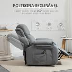 Poltrona Relax Levanta Pessoas com Controle Remoto Reclinação Elétrica de 160° Apoio para os Pés Encosto Estofado em PU e Bolsos Laterais 76x90x105 cm Cinza