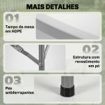 Mesa de Jardim Redonda Mesa de Varanda Dobrável com Estrutura de Aço e Bancada de HDPE Ø122x73 cm Branco