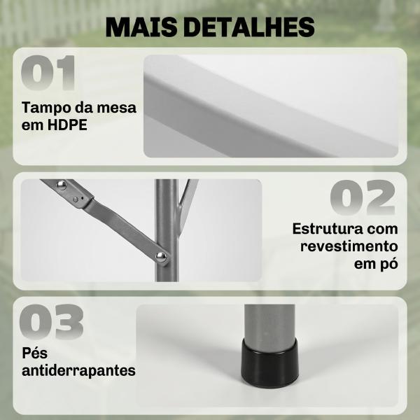 Mesa de Jardim Redonda Mesa de Varanda Dobrável com Estrutura de Aço e Bancada de HDPE Ø122x73 cm Branco