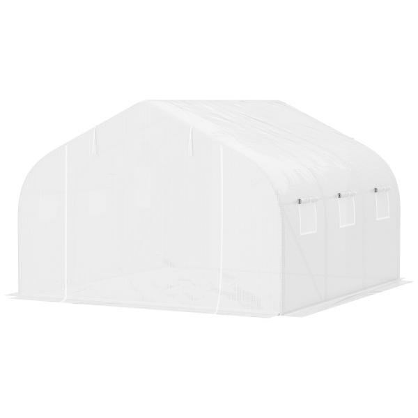 Estufa Tipo Túnel 350x300x200 cm com Porta Enrolável 6 Janelas Estufa para Cultivo de Plantas Verduras Branco
