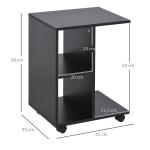 Mesa Auxiliar Moderna Mesa Auxiliar em Forma de C com Rodas e Prateleiras Abertas 45x35x58 cm Preto