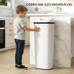 Balde de Lixo Automático 50L Estreito em Aço Inoxidável com Sensor Infravermelhos Modo Manual 33x25x84 cm Branco