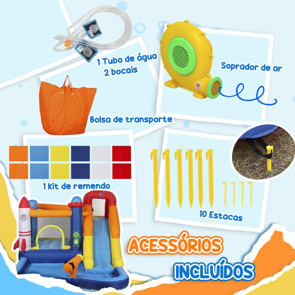 Castelo Insuflável com Insuflador 5 em 1 com Escorrega Piscina Parede de Escalada e Canhão de Água 360x250x195 cm Multicor