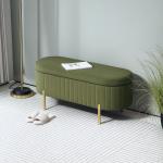 Banco de Cama com Arrumação em Veludo, Pés Dourados e Design Oval Elegante, 108x44x43,5 cm, Verde Escuro