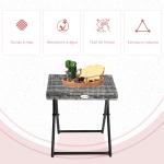 Mesa de Jardim em Vime Sintético Mesa Dobrável com Pés Cruzados e Estrutura de Aço para Pátio Varanda 40x40x40 cm Cinza