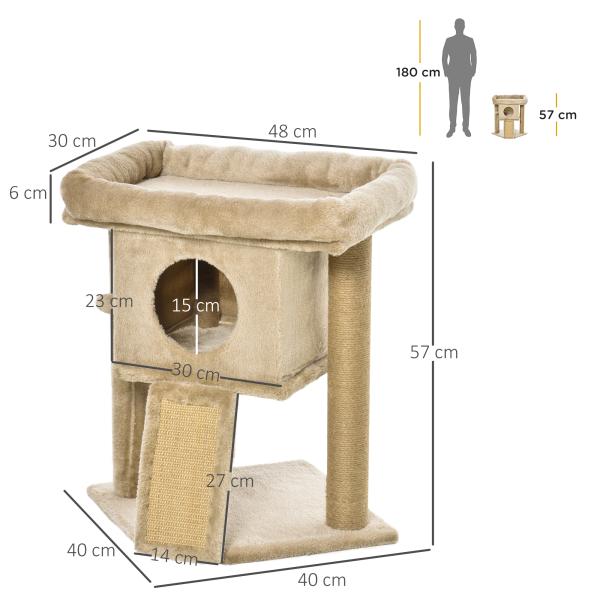 Árvore Arranhador para Gatos Pequenos Arranhador para Gatos com Poste de Juta Rampa Caverna e Bola Suspensa 40x40x57 cm Areia