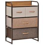 Cómoda de Tecido com 4 Cestos Removíveis e Dobráveis Base Elevada Móvel de Armazenamento 58x29x78,5 cm Multicor