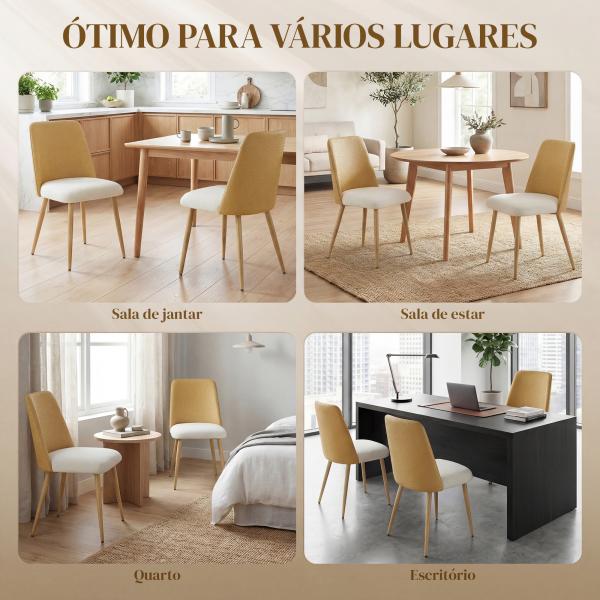 Conjunto de 2 Cadeiras de Cozinha com Encosto em PU Pernas de Aço e Assento Almofadado 47,5x57x84 cm Castanho e Bege