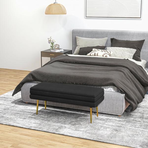 Baú de Arrumação para Quarto 39 L em Veludo com Pés de Aço 100x37,5x42 cm Preto