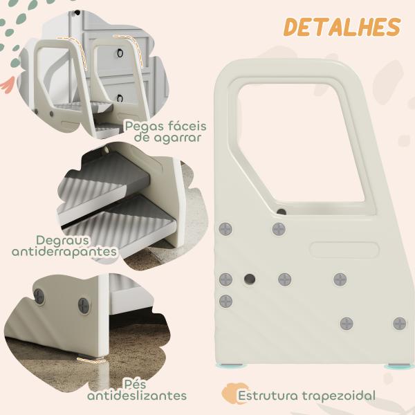 Banco Infantil Ajustável de 2 a 3 Degraus Torre de Aprendizagem Escada para Crianças de 2 - 5 Anos 43x42x65,5 cm Cinza