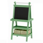 Cavalete de Pintura Infantil 3 em 1 Quadro Dupla Face com Rolo de Papel e Cestos de Arrumação Verde