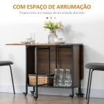 HOMOM Mesa de Cozinha Dobrável Mesa de Refeição Dobrável com Rodas Laterais Abatíveis e Prateleira Mesa Dobrável para Sala de Jantar 130x80x74 cm Marrom