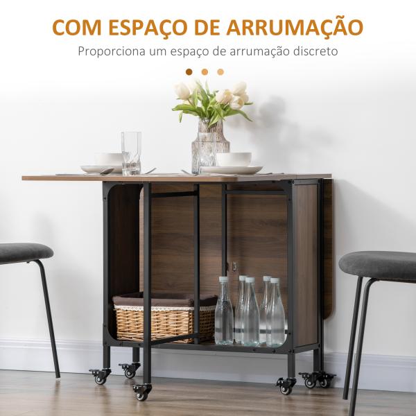 HOMOM Mesa de Cozinha Dobrável Mesa de Refeição Dobrável com Rodas Laterais Abatíveis e Prateleira Mesa Dobrável para Sala de Jantar 130x80x74 cm Marrom
