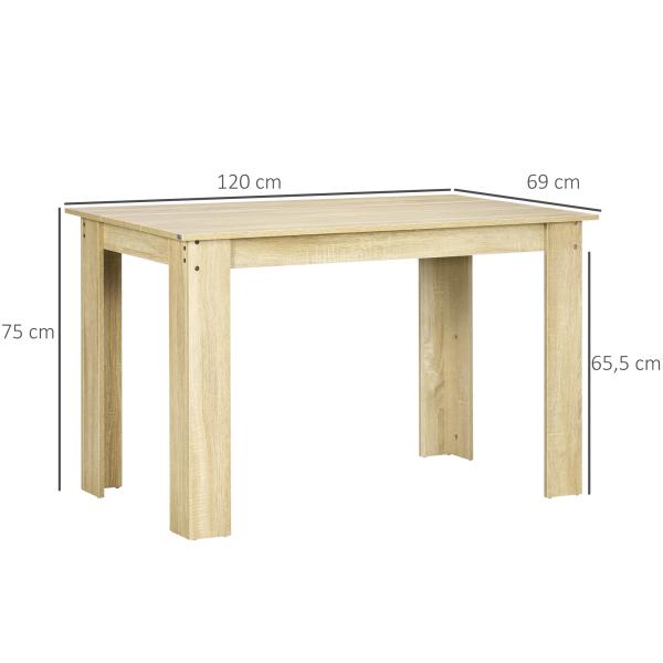 Mesa de Sala de Jantar para 4 - 6 Pessoas Estilo Moderno com Bancada de Melamina de Madeira Carga 50 kg 120x69x75 cm Carvalho
