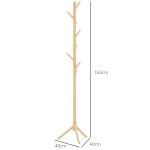Cabide de Pé de Madeira com 8 Ganchos para Pendurar Roupa e Bolsas Forma de Árvore para Corredor Entrada 40x40x165 cm Natural