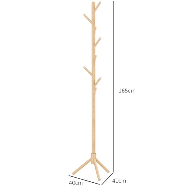 Cabide de Pé de Madeira com 8 Ganchos para Pendurar Roupa e Bolsas Forma de Árvore para Corredor Entrada 40x40x165 cm Natural