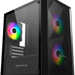 Caixa Micro ATX Unykach MIR B200 C Vidro Temperado USB - A 2.0 e USB - A 3.0 e Audio - 3 Ventoinhas 120mm ARGB Instalados - Suporta Refrigeração Liquida