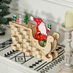 Calendário do Advento de Madeira com 24 Gavetas Decorado com Pai Natal no Trenó Decoração de Natal 22,5x8x36 cm Madeira