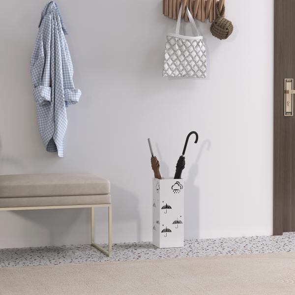 Suporte para Guarda Chuva de Aço com 4 Ganchos e Bandeja de Gotejamento Amovível 15,5x15,5x41 cm Branco