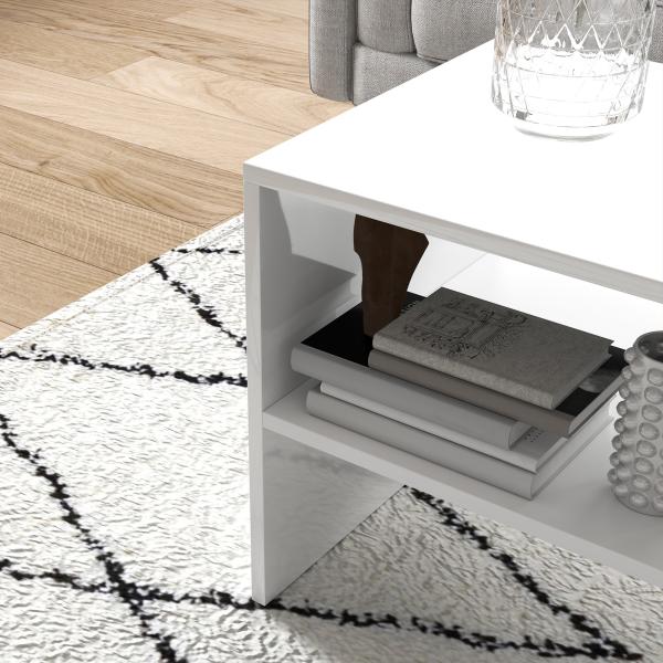 Mesa de Centro Mesa Auxiliar com Compartimento Aberto Mesa de Café para Sala de Estar 100x40x41,5 cm Branco Brilhante