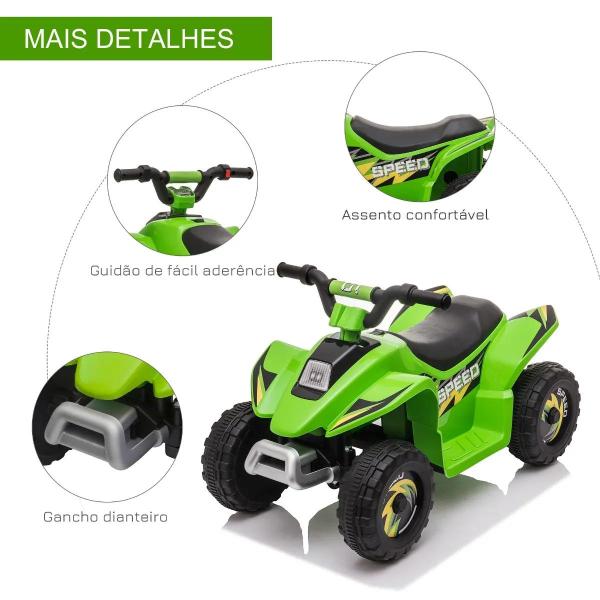 Quadriciclo Elétrico para Crianças de 18 - 36 Meses Quadriciclo a Bateria 6V com Avance e Retrocesso 72x40x45,5cm Verde