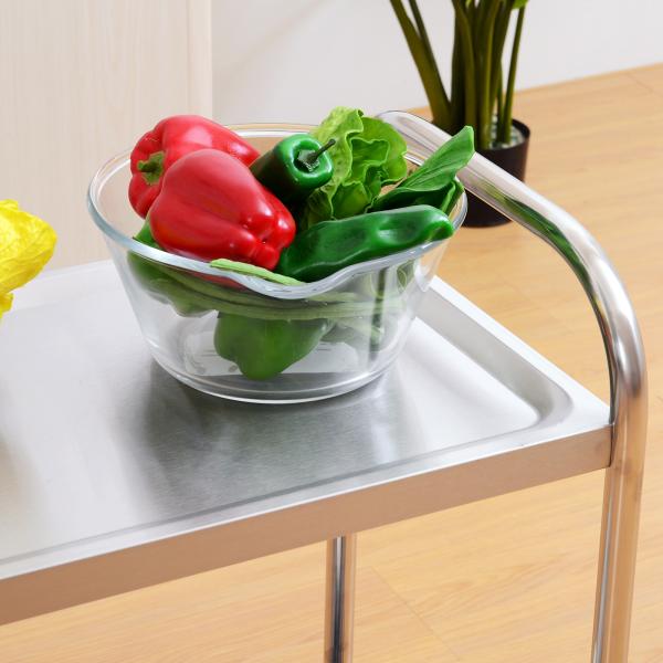 Carrinho Auxiliar com Rodas de Aço Inoxidável Carrinho de Cozinha com 2 Prateleiras e 2 Pegas 70,5x40,5x81 cm Prata
