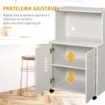 Armário Auxiliar para Micro - ondas Armário de Cozinha Baixo com Armário de 2 Portas e Prateleira Ajustável com Rodas Carga 70 kg 60,4x40,3x97 cm Branco